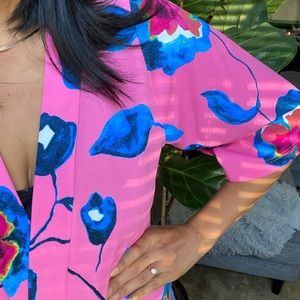 Blue Pink Kimono Style Blazer